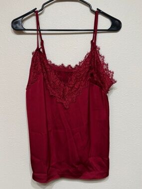 Women's Lace Trim Burgundy Satin Camisole Tanktop New